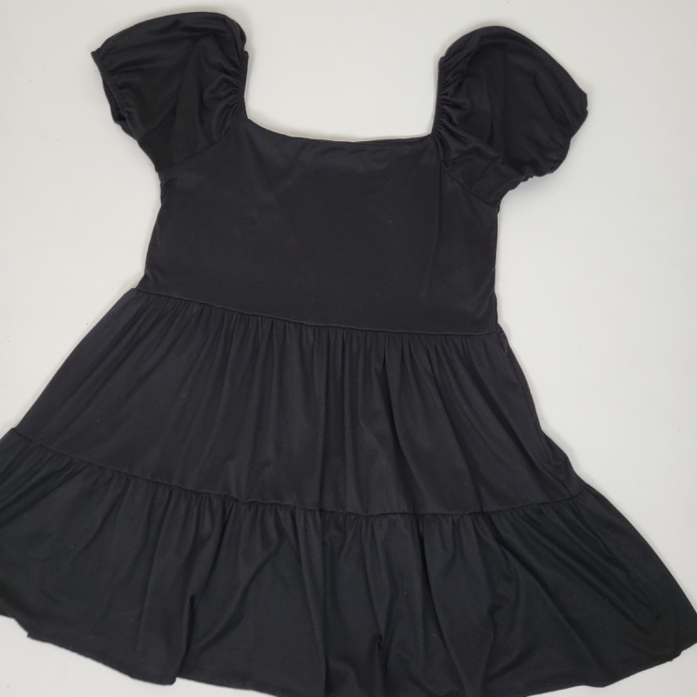 Black Mini Puff Sleeve Dress Milkmaid Peasant Size XL - Picture 8 of 10